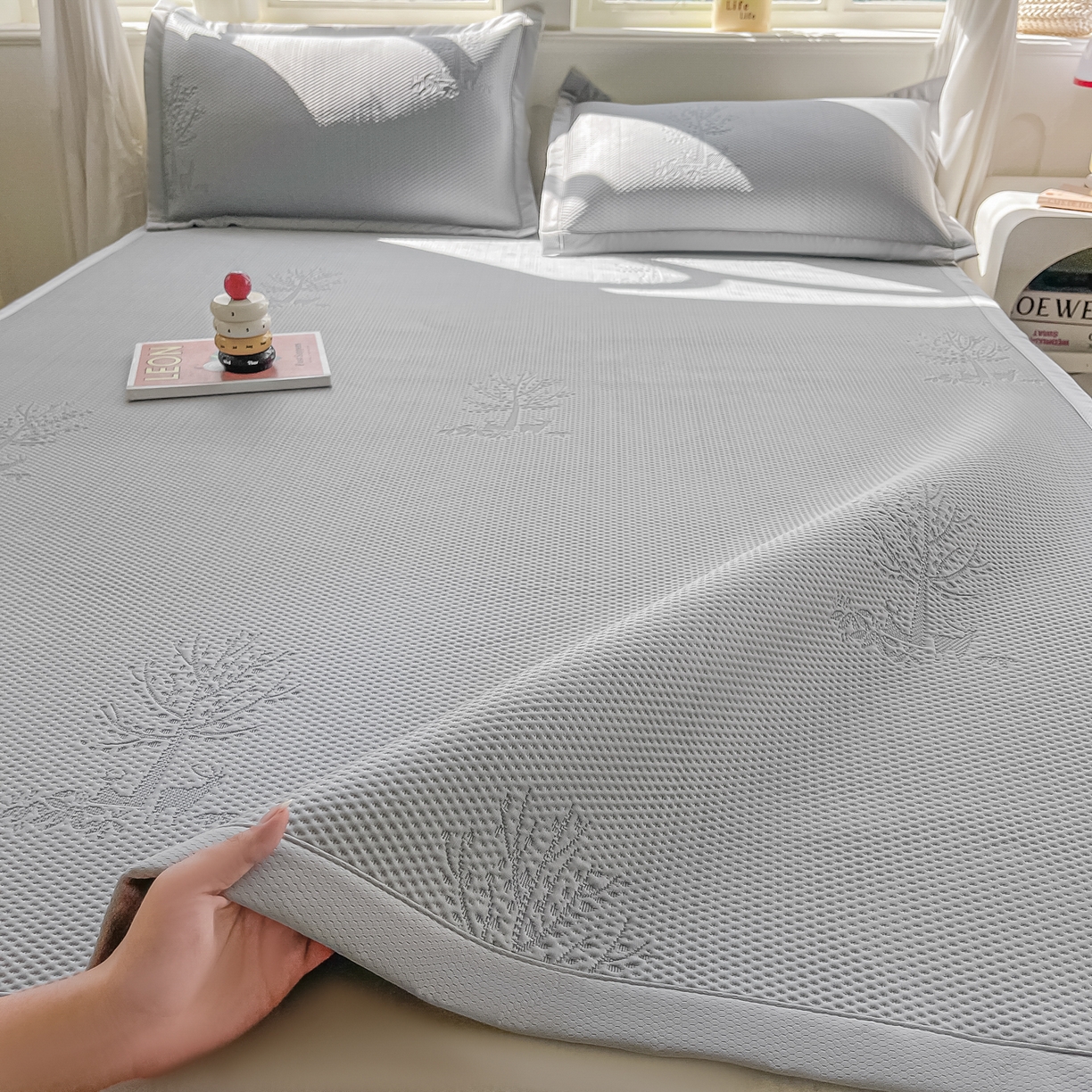 梓之赫  2026新款凉感冰豆豆凉席平铺款复合三明治三件套-一鹿相随 一鹿相随-灰