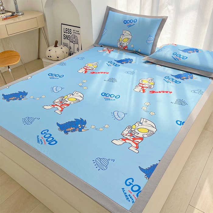 91家纺网 家纺一手货源 找家纺 云恋家纺 2026正版授权小版冰丝席卡通凉席三件套可折叠水洗软席子儿童单双人凉感空调席子 小版-奥特曼打怪兽