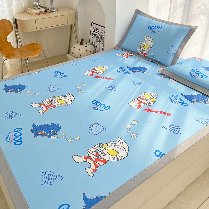 91家纺网 家纺一手货源 找家纺 云恋家纺 2026正版授权小版冰丝席卡通凉席三件套可折叠水洗软席子儿童单双人凉感空调席子 小版-奥特曼打怪兽