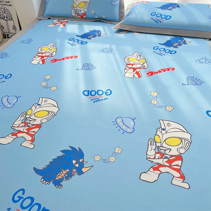 91家纺网 家纺一手货源 找家纺 云恋家纺 2026正版授权小版冰丝席卡通凉席三件套可折叠水洗软席子儿童单双人凉感空调席子 小版-奥特曼打怪兽