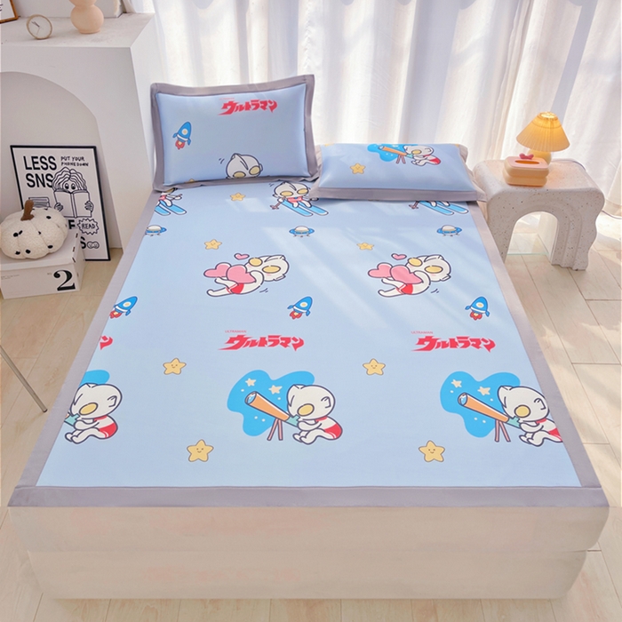 91家纺网 家纺一手货源 找家纺 云恋家纺 2026正版授权小版冰丝席卡通凉席三件套可折叠水洗软席子儿童单双人凉感空调席子 小版-奥特曼科学家