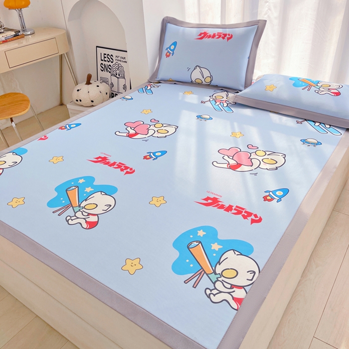 91家纺网 家纺一手货源 找家纺 云恋家纺 2026正版授权小版冰丝席卡通凉席三件套可折叠水洗软席子儿童单双人凉感空调席子 小版-奥特曼科学家