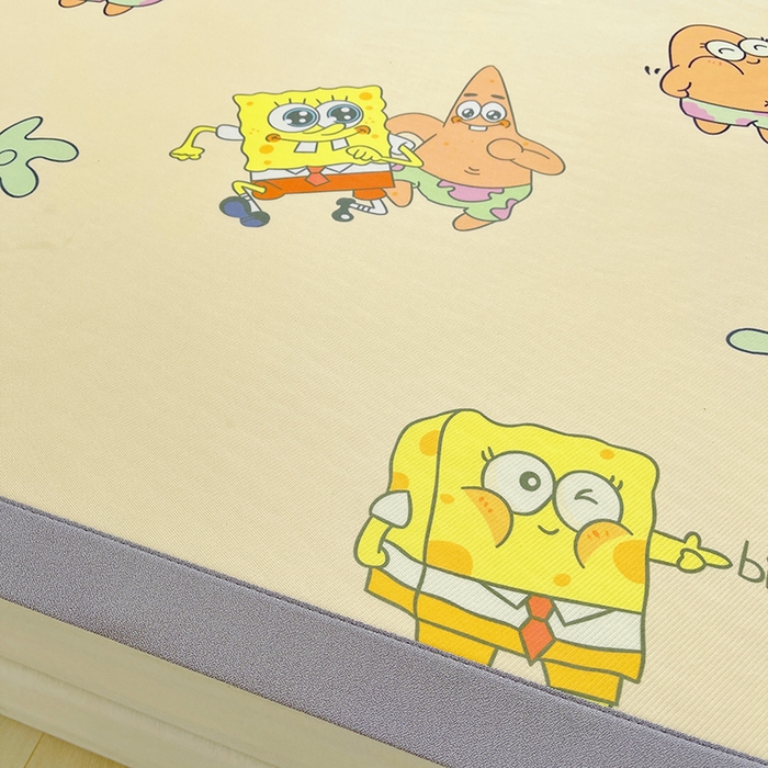 91家纺网 家纺一手货源 找家纺 云恋家纺 2026正版授权小版冰丝席卡通凉席三件套可折叠水洗软席子儿童单双人凉感空调席子 小版-嘟嘟海绵宝宝