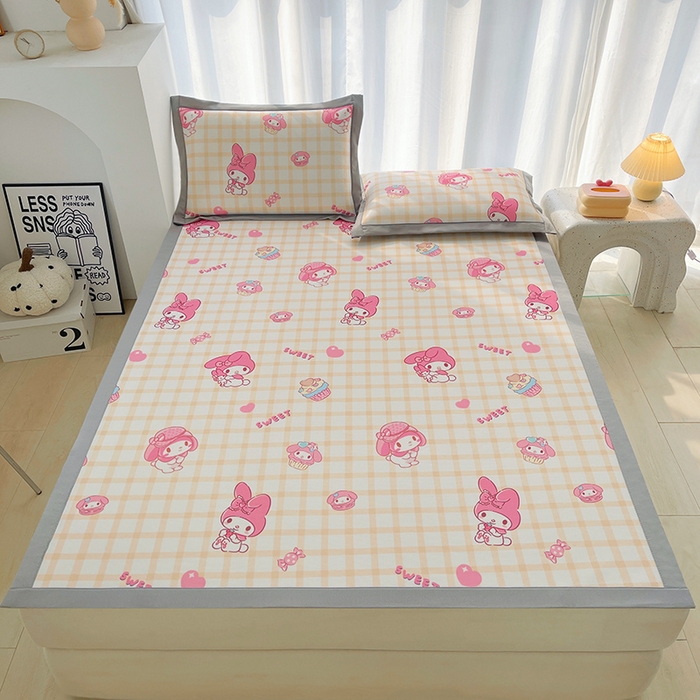 91家纺网 家纺一手货源 找家纺 云恋家纺 2026正版授权小版冰丝席卡通凉席三件套可折叠水洗软席子儿童单双人凉感空调席子 小版-格格美乐蒂