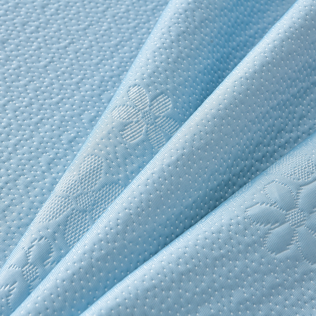 91家纺网 家纺一手货源 找家纺 畅畅家纺 2026新款花边3D立体冰豆豆冰丝凉席床裙款三件套 幸运花朵-蓝