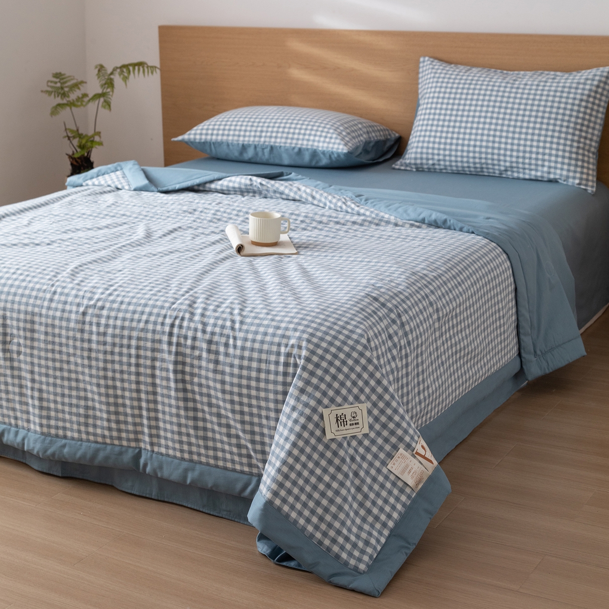 91家纺网 家纺一手货源 找家纺 几禾 2026春夏新款色织水洗棉棉花夏被夏凉被空调被 蓝小格