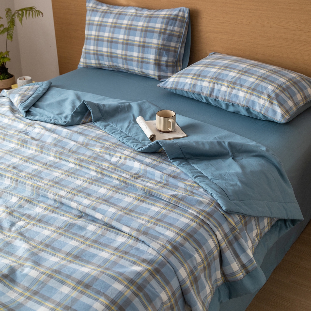 91家纺网 家纺一手货源 找家纺 几禾 2026春夏新款色织水洗棉棉花夏被夏凉被空调被 简夕蓝