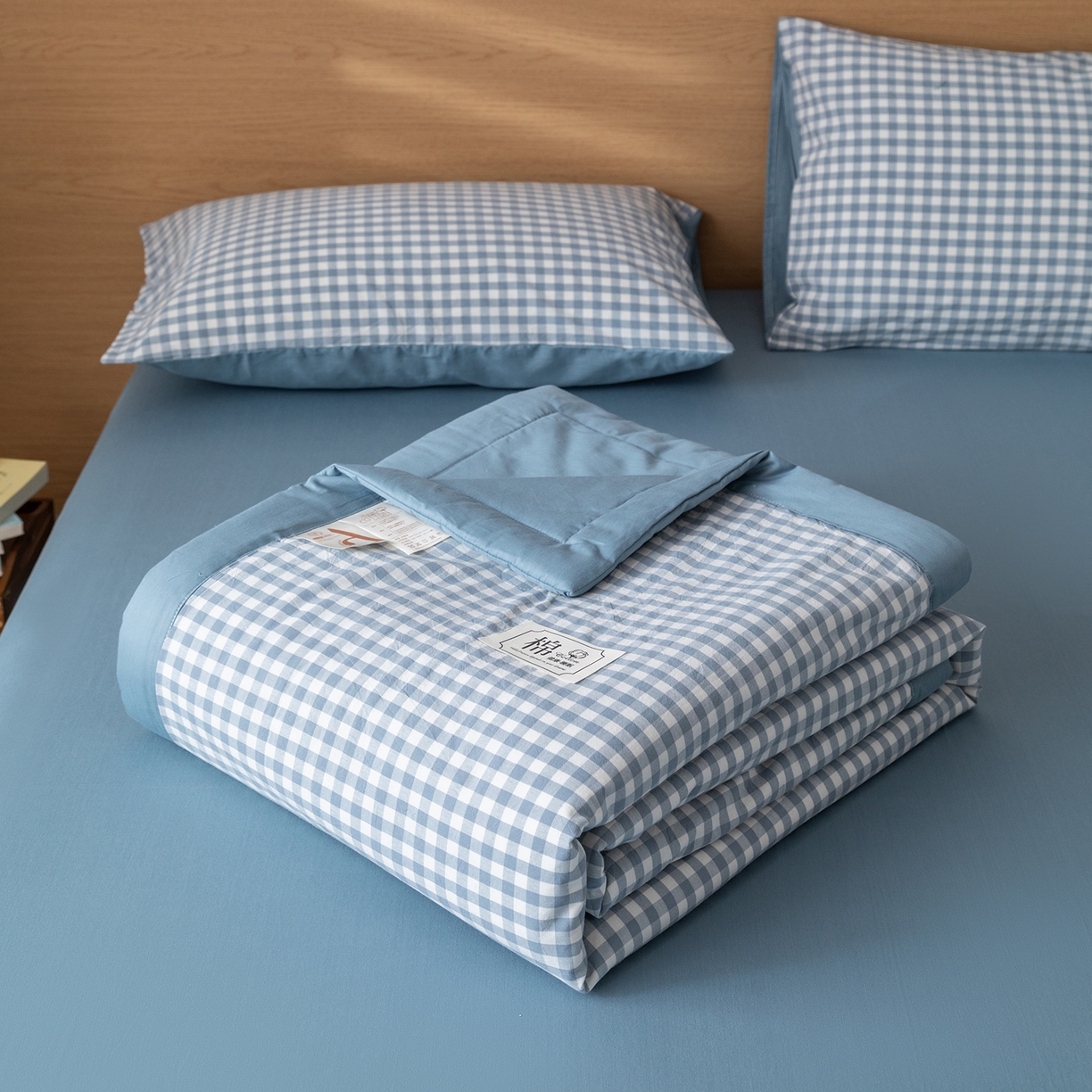 91家纺网 家纺一手货源 找家纺 几禾 2026春夏新款色织水洗棉棉花夏被夏凉被空调被 蓝小格