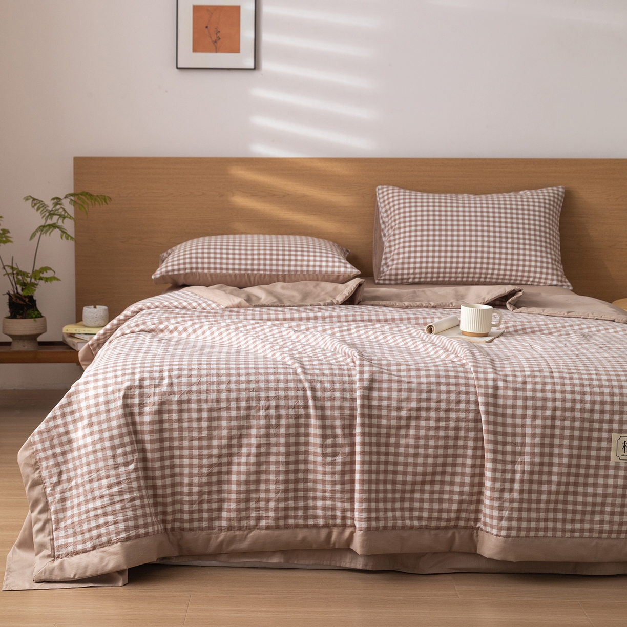 91家纺网 家纺一手货源 找家纺 几禾 2026春夏新款色织水洗棉棉花夏被夏凉被空调被 咖小格