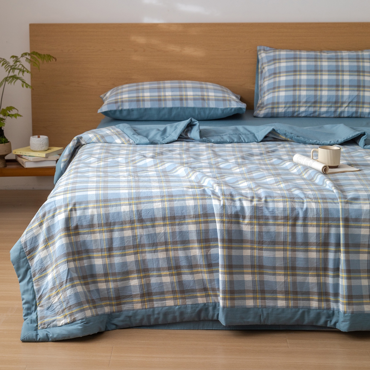 91家纺网 家纺一手货源 找家纺 几禾 2026春夏新款色织水洗棉棉花夏被夏凉被空调被 简夕蓝