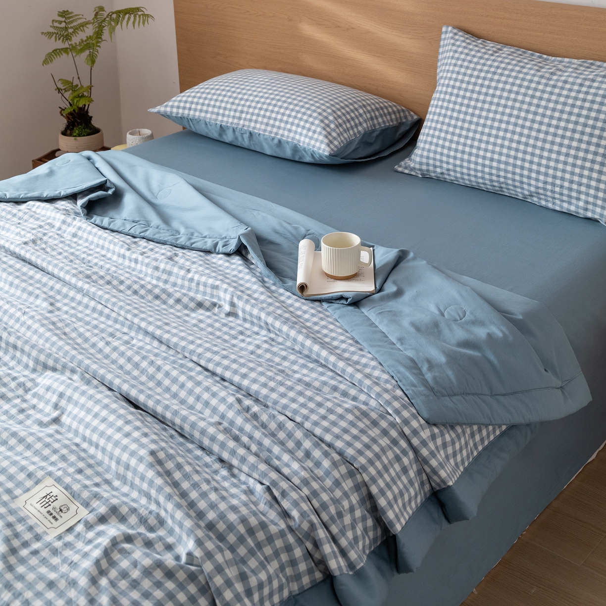 91家纺网 家纺一手货源 找家纺 几禾 2026春夏新款色织水洗棉棉花夏被夏凉被空调被 蓝小格