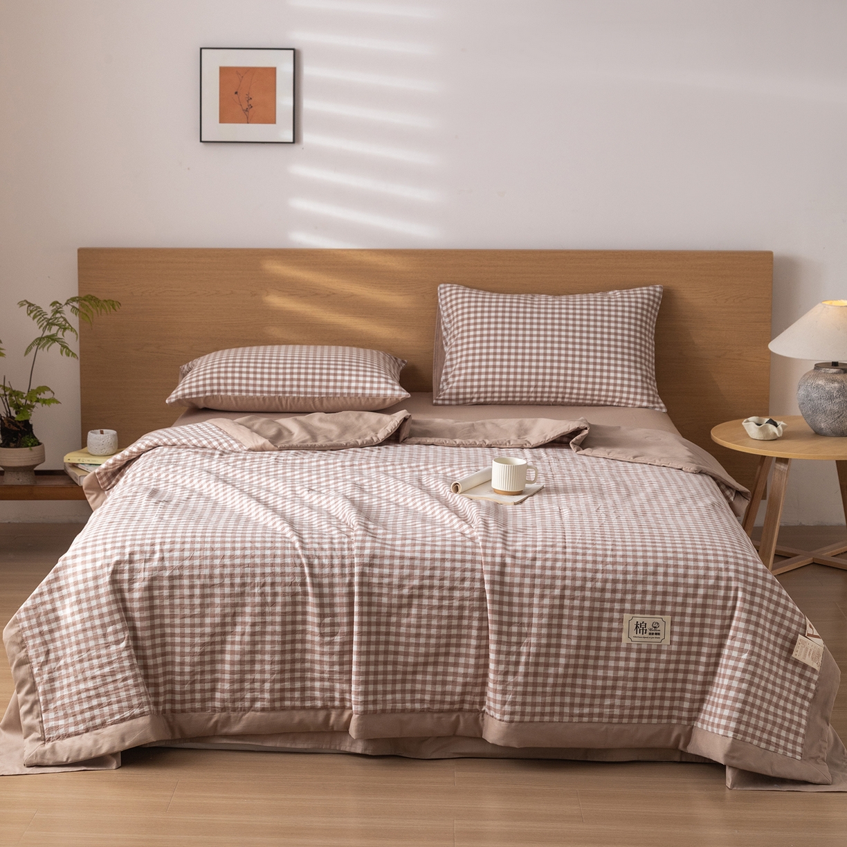 91家纺网 家纺一手货源 找家纺 几禾 2026春夏新款色织水洗棉棉花夏被夏凉被空调被 咖小格