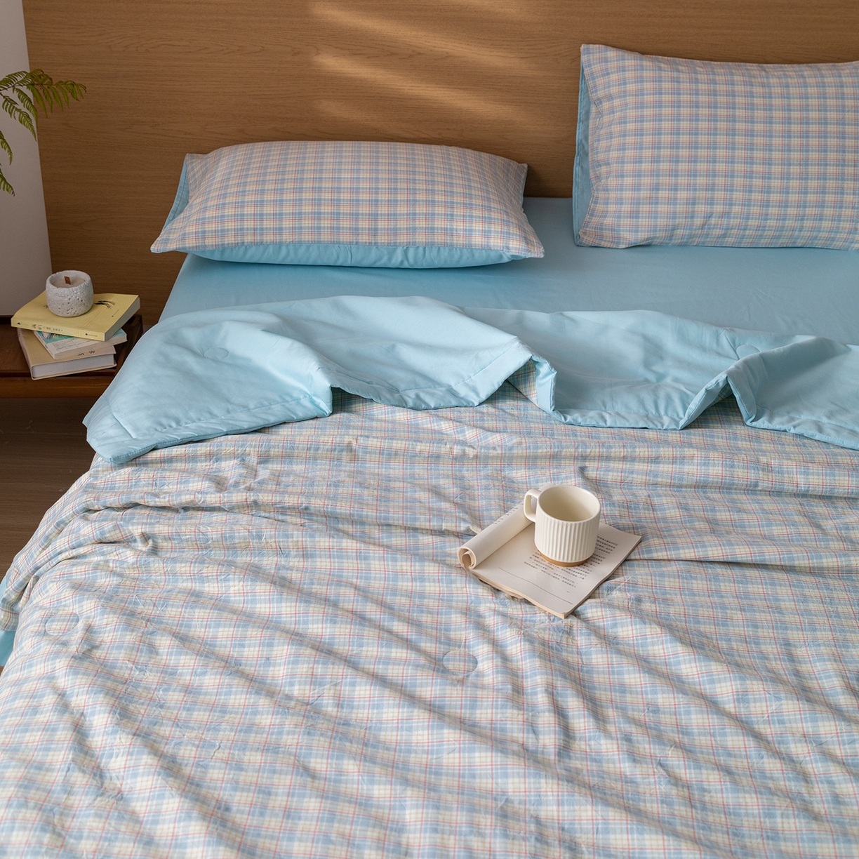 91家纺网 家纺一手货源 找家纺 几禾 2026春夏新款色织水洗棉棉花夏被夏凉被空调被 密格蓝