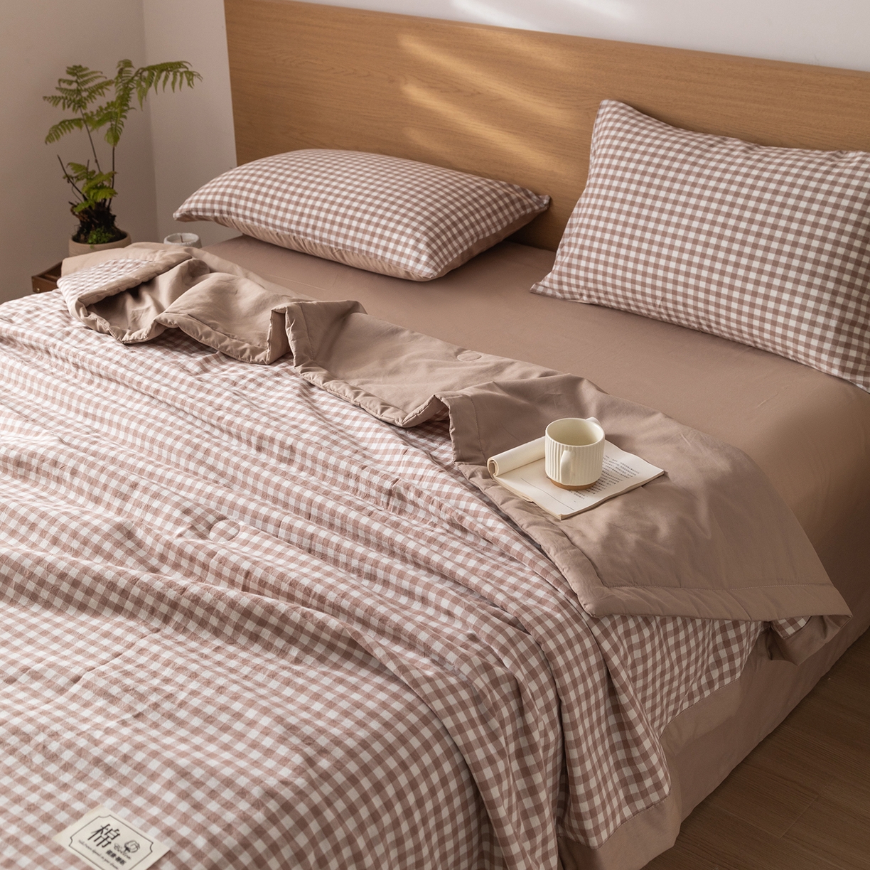 91家纺网 家纺一手货源 找家纺 几禾 2026春夏新款色织水洗棉棉花夏被夏凉被空调被 咖小格