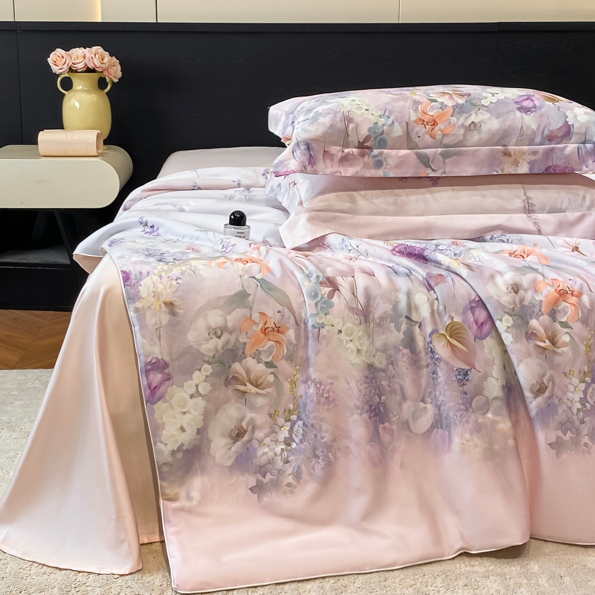 91家纺网 家纺一手货源 找家纺 （总）新方向 2026数码印花A类20%蚕丝天丝棉夏被四件套 65%60s兰精天丝 35%100支长绒棉-那些花儿