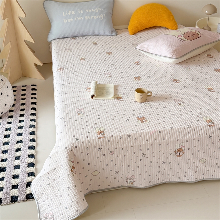 91家纺网 家纺一手货源 找家纺 吾欢心 2026夏季新款仿锦安凉感丝床盖款夏被四件套可可机洗凉感值大于0.2 甜梦兔