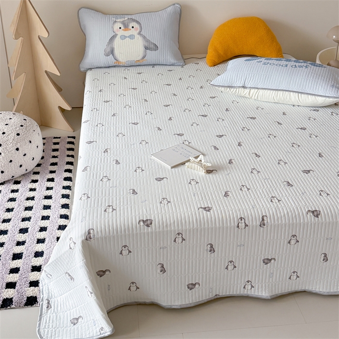 91家纺网 家纺一手货源 找家纺 吾欢心 2026夏季新款仿锦安凉感丝床盖款夏被四件套可可机洗凉感值大于0.2 冰雪萌宠