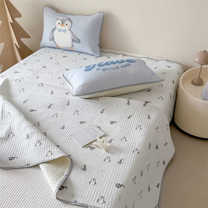 91家纺网 家纺一手货源 找家纺 吾欢心 2026夏季新款仿锦安凉感丝床盖款夏被四件套可可机洗凉感值大于0.2 冰雪萌宠