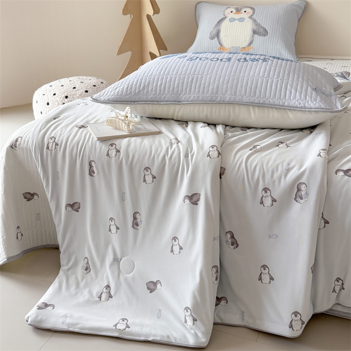 91家纺网 家纺一手货源 找家纺 吾欢心 2026夏季新款仿锦安凉感丝床盖款夏被四件套可可机洗凉感值大于0.2 冰雪萌宠