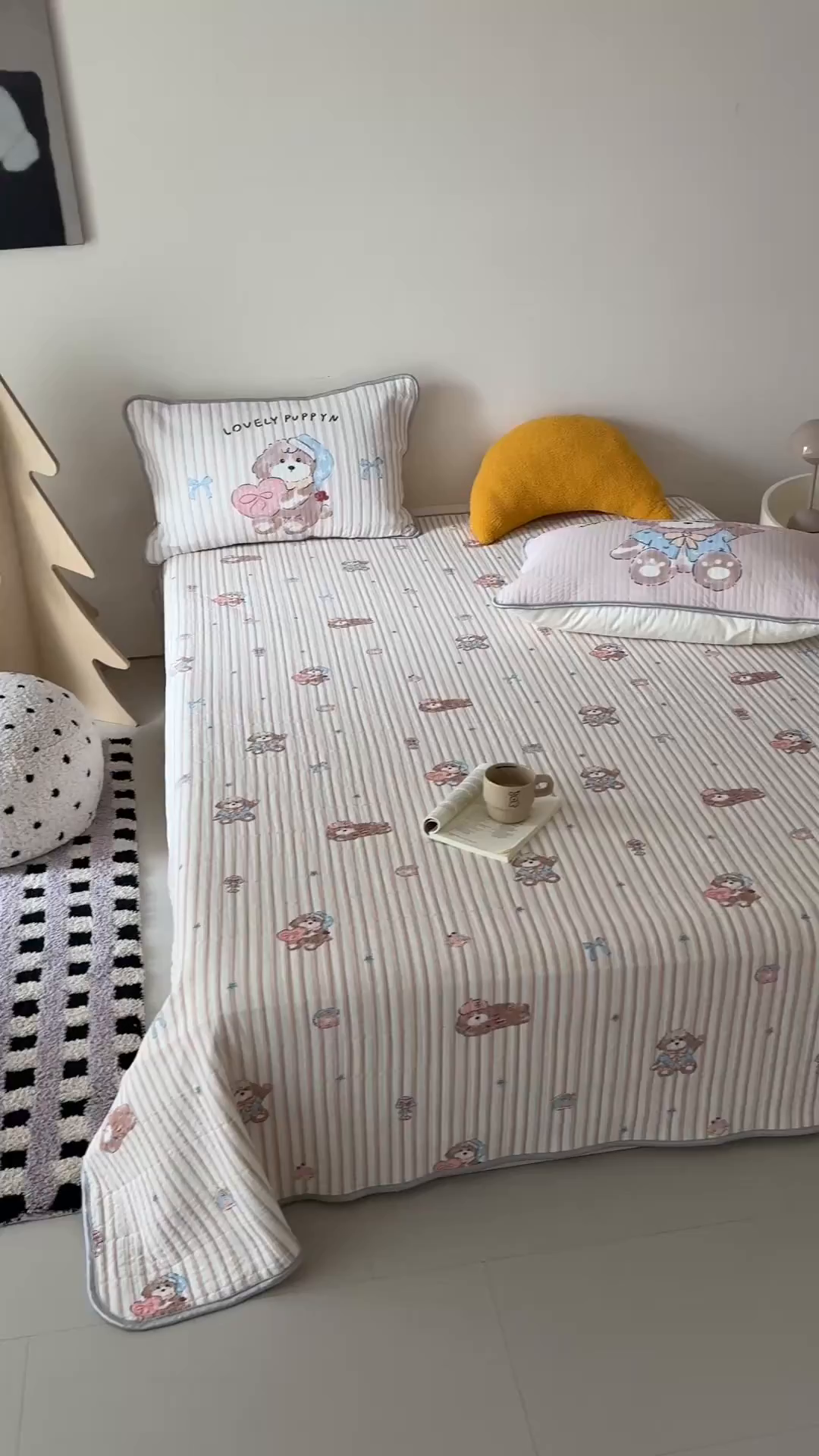 91家纺网 家纺一手货源 找家纺 吾欢心 2026夏季新款仿锦安凉感丝床盖款夏被四件套可可机洗凉感值大于0.2 乖乖小狗