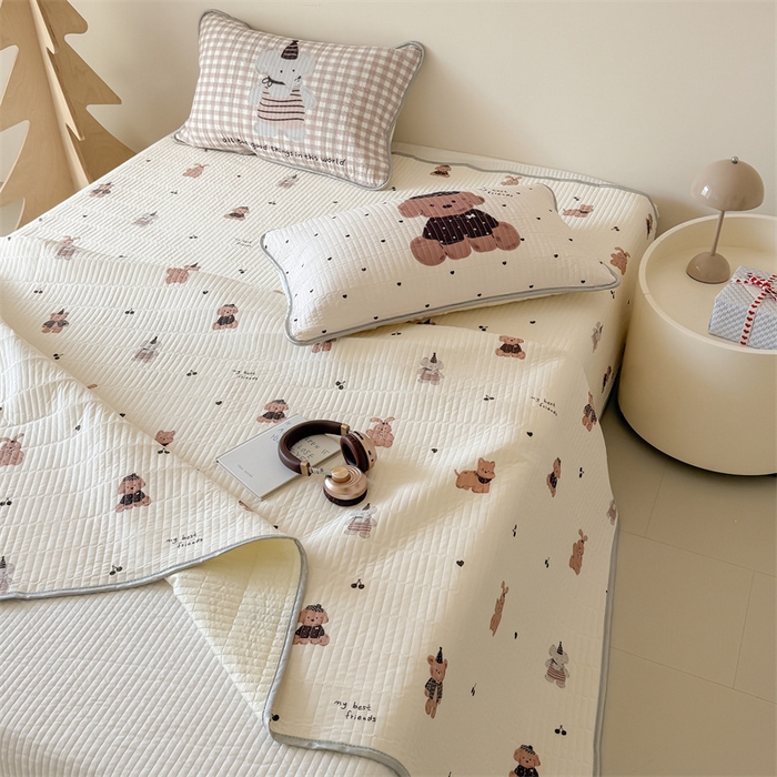 91家纺网 家纺一手货源 找家纺 吾欢心 2026夏季新款仿锦安凉感丝床盖款夏被四件套可可机洗凉感值大于0.2 可爱萌物