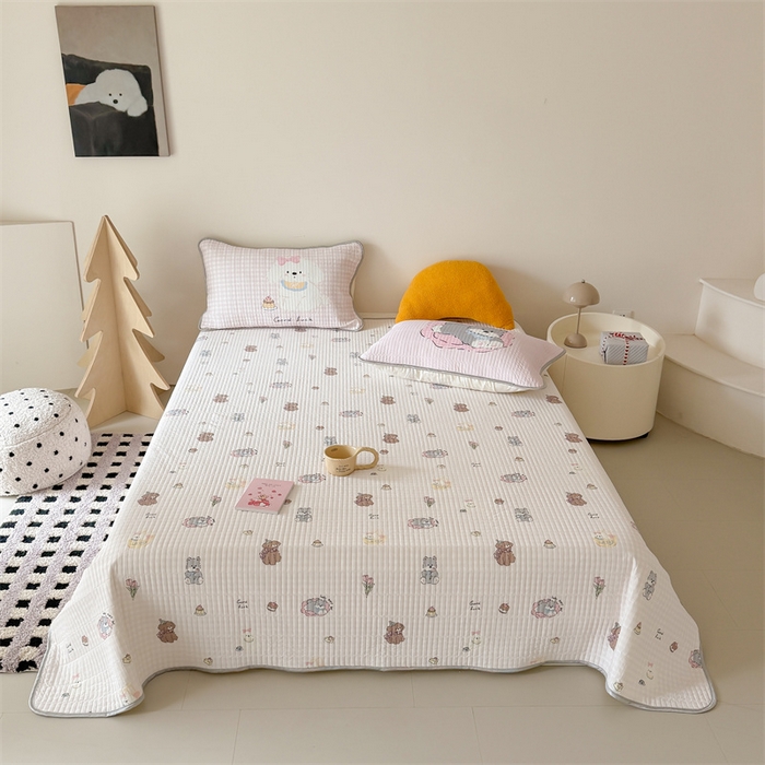 91家纺网 家纺一手货源 找家纺 吾欢心 2026夏季新款仿锦安凉感丝床盖款夏被四件套可可机洗凉感值大于0.2 萌趣小狗