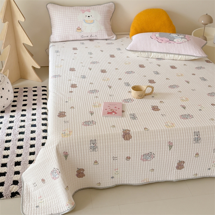 91家纺网 家纺一手货源 找家纺 吾欢心 2026夏季新款仿锦安凉感丝床盖款夏被四件套可可机洗凉感值大于0.2 萌趣小狗