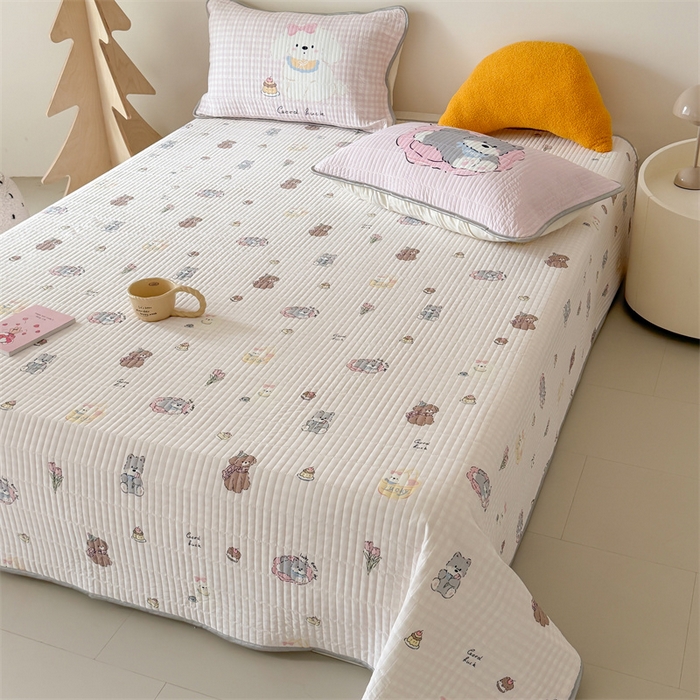 91家纺网 家纺一手货源 找家纺 吾欢心 2026夏季新款仿锦安凉感丝床盖款夏被四件套可可机洗凉感值大于0.2 萌趣小狗