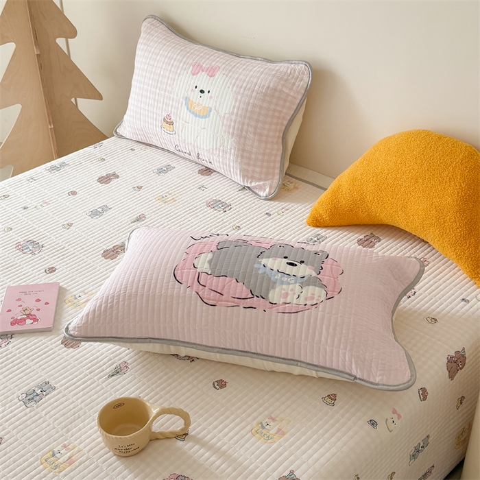 91家纺网 家纺一手货源 找家纺 吾欢心 2026夏季新款仿锦安凉感丝床盖款夏被四件套可可机洗凉感值大于0.2 萌趣小狗