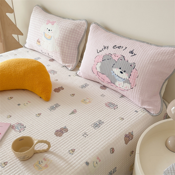 91家纺网 家纺一手货源 找家纺 吾欢心 2026夏季新款仿锦安凉感丝床盖款夏被四件套可可机洗凉感值大于0.2 萌趣小狗