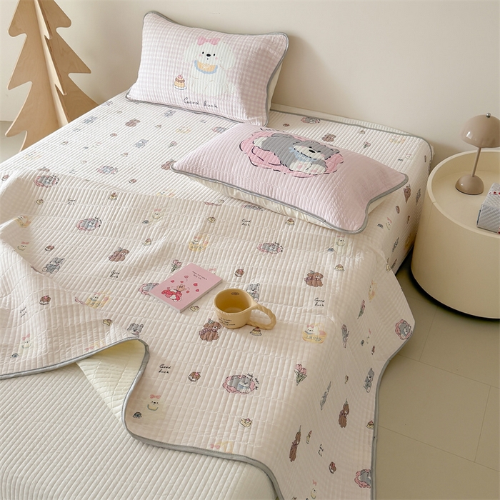 91家纺网 家纺一手货源 找家纺 吾欢心 2026夏季新款仿锦安凉感丝床盖款夏被四件套可可机洗凉感值大于0.2 萌趣小狗