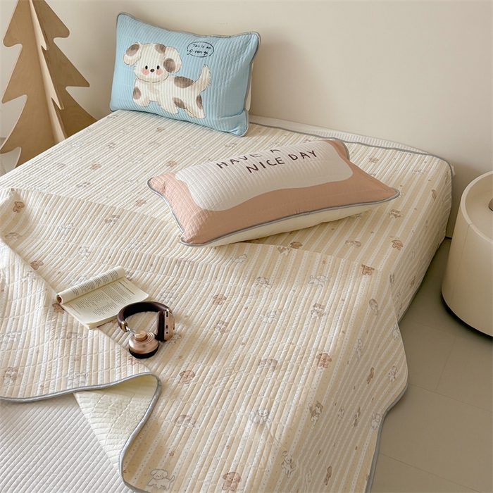 91家纺网 家纺一手货源 找家纺 吾欢心 2026夏季新款仿锦安凉感丝床盖款夏被四件套可可机洗凉感值大于0.2 眠眠狗