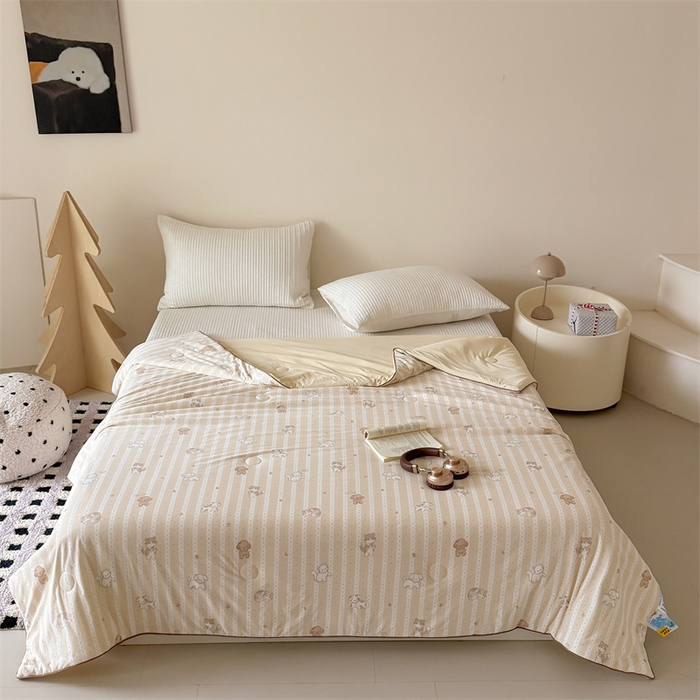 91家纺网 家纺一手货源 找家纺 吾欢心 2026夏季新款仿锦安凉感丝床盖款夏被四件套可可机洗凉感值大于0.2 眠眠狗