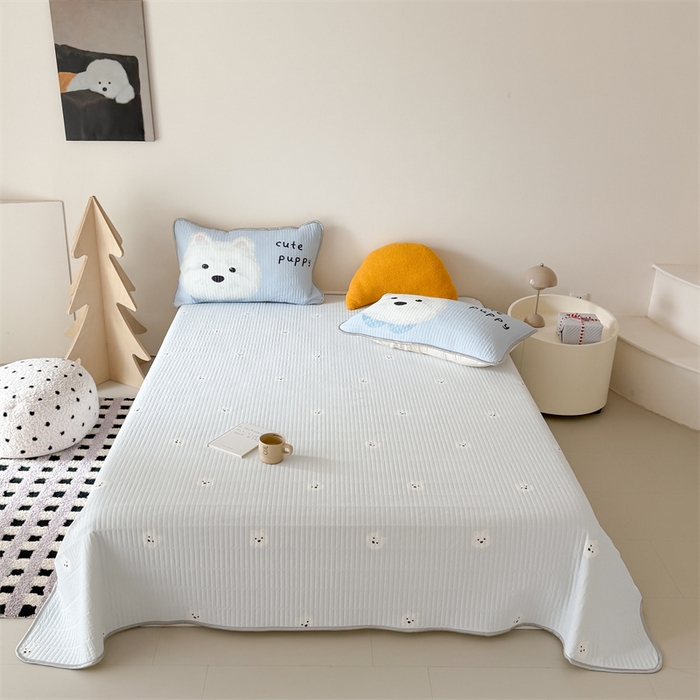 91家纺网 家纺一手货源 找家纺 吾欢心 2026夏季新款仿锦安凉感丝床盖款夏被四件套可可机洗凉感值大于0.2 奶萌汪仔