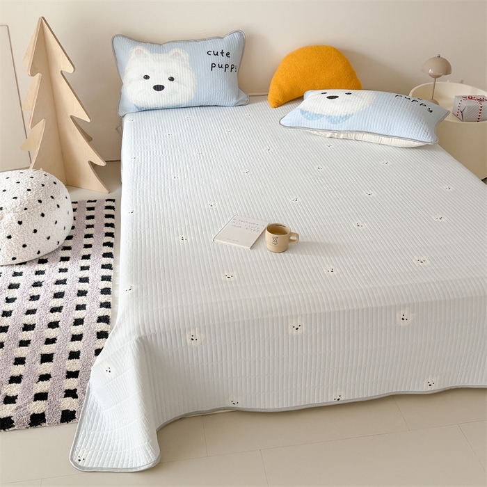 91家纺网 家纺一手货源 找家纺 吾欢心 2026夏季新款仿锦安凉感丝床盖款夏被四件套可可机洗凉感值大于0.2 奶萌汪仔