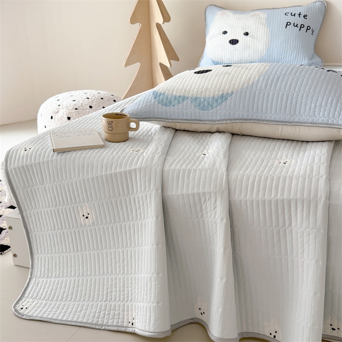 91家纺网 家纺一手货源 找家纺 吾欢心 2026夏季新款仿锦安凉感丝床盖款夏被四件套可可机洗凉感值大于0.2 奶萌汪仔