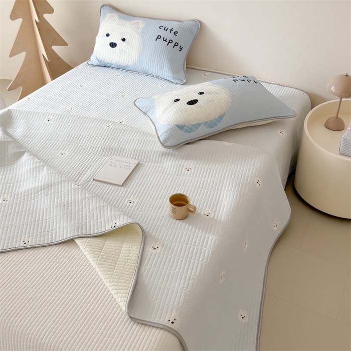 91家纺网 家纺一手货源 找家纺 吾欢心 2026夏季新款仿锦安凉感丝床盖款夏被四件套可可机洗凉感值大于0.2 奶萌汪仔