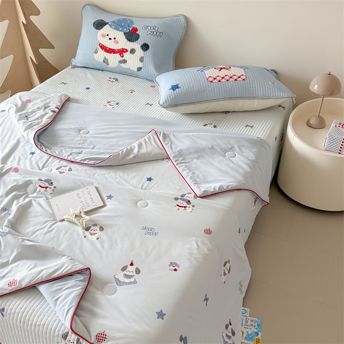 吾欢心 2026夏季新款仿锦安凉感丝床盖款夏被四件套可可机洗凉感值大于0.2 软萌狗
