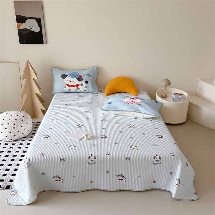 91家纺网 家纺一手货源 找家纺 吾欢心 2026夏季新款仿锦安凉感丝床盖款夏被四件套可可机洗凉感值大于0.2 软萌狗