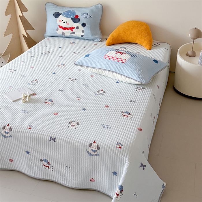 91家纺网 家纺一手货源 找家纺 吾欢心 2026夏季新款仿锦安凉感丝床盖款夏被四件套可可机洗凉感值大于0.2 软萌狗