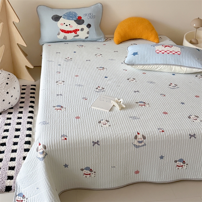 91家纺网 家纺一手货源 找家纺 吾欢心 2026夏季新款仿锦安凉感丝床盖款夏被四件套可可机洗凉感值大于0.2 软萌狗