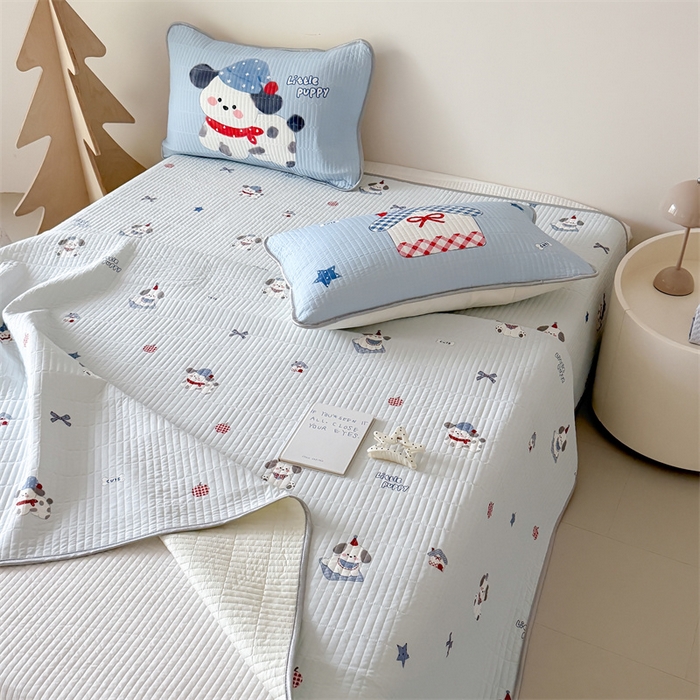 91家纺网 家纺一手货源 找家纺 吾欢心 2026夏季新款仿锦安凉感丝床盖款夏被四件套可可机洗凉感值大于0.2 软萌狗