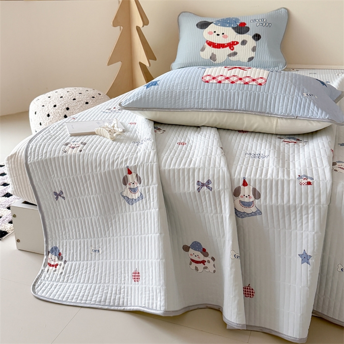 91家纺网 家纺一手货源 找家纺 吾欢心 2026夏季新款仿锦安凉感丝床盖款夏被四件套可可机洗凉感值大于0.2 软萌狗