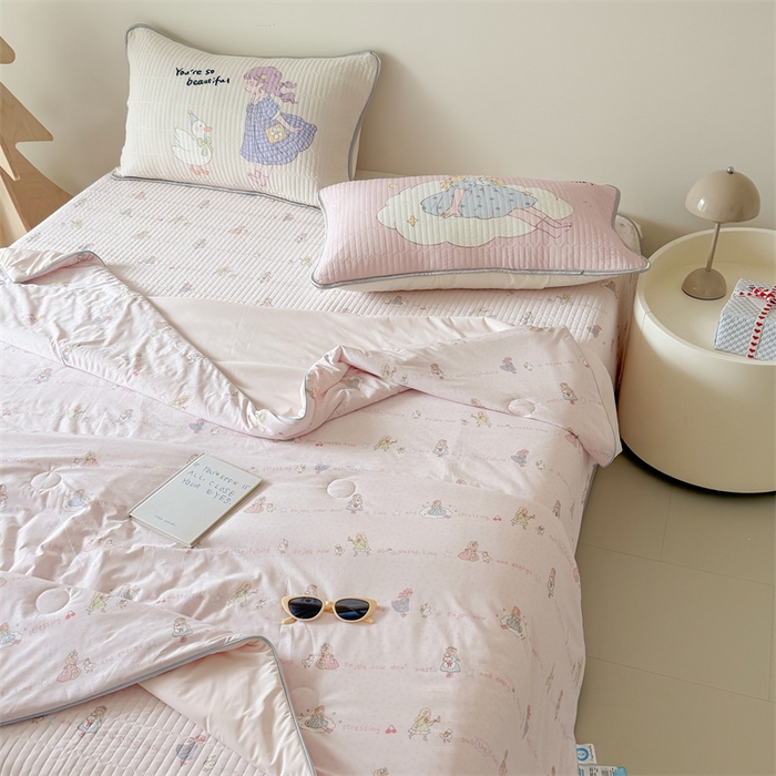 吾欢心 2026夏季新款仿锦安凉感丝床盖款夏被四件套可可机洗凉感值大于0.2 晚安公主