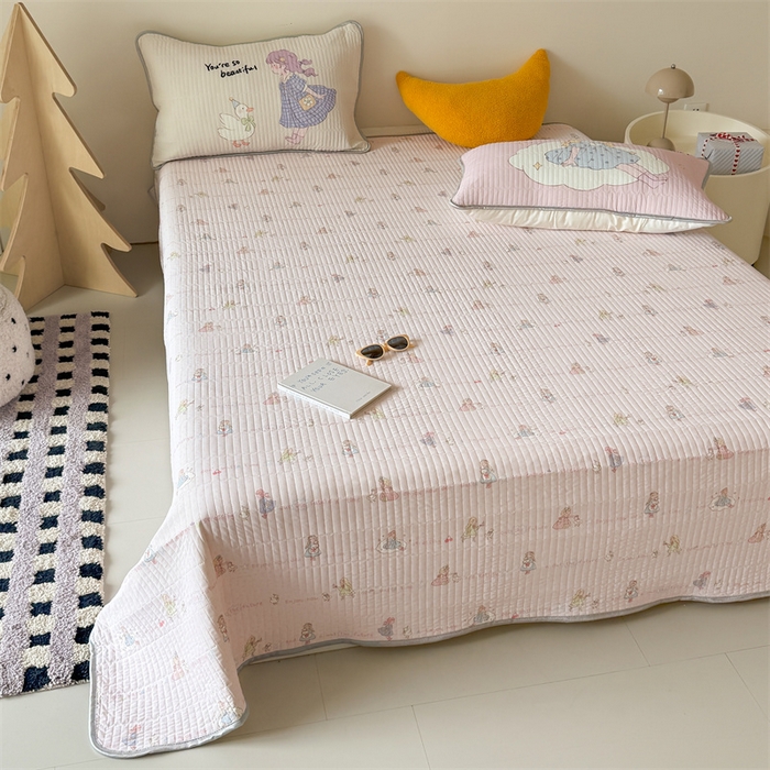 91家纺网 家纺一手货源 找家纺 吾欢心 2026夏季新款仿锦安凉感丝床盖款夏被四件套可可机洗凉感值大于0.2 晚安公主