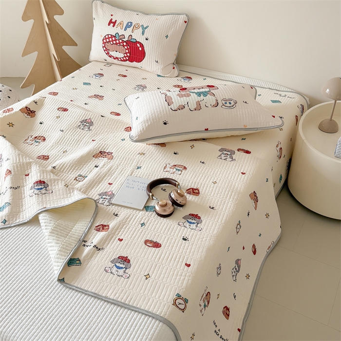 91家纺网 家纺一手货源 找家纺 吾欢心 2026夏季新款仿锦安凉感丝床盖款夏被四件套可可机洗凉感值大于0.2 汪汪乐园