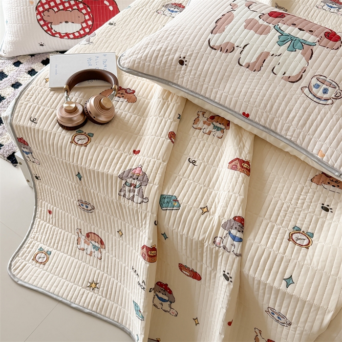 91家纺网 家纺一手货源 找家纺 吾欢心 2026夏季新款仿锦安凉感丝床盖款夏被四件套可可机洗凉感值大于0.2 汪汪乐园