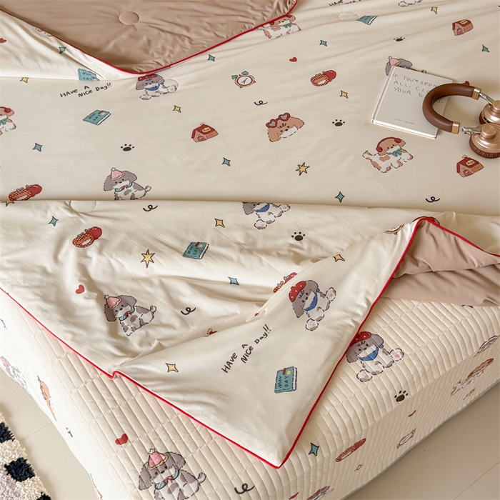 91家纺网 家纺一手货源 找家纺 吾欢心 2026夏季新款仿锦安凉感丝床盖款夏被四件套可可机洗凉感值大于0.2 汪汪乐园