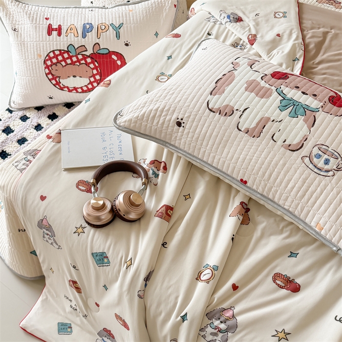 91家纺网 家纺一手货源 找家纺 吾欢心 2026夏季新款仿锦安凉感丝床盖款夏被四件套可可机洗凉感值大于0.2 汪汪乐园