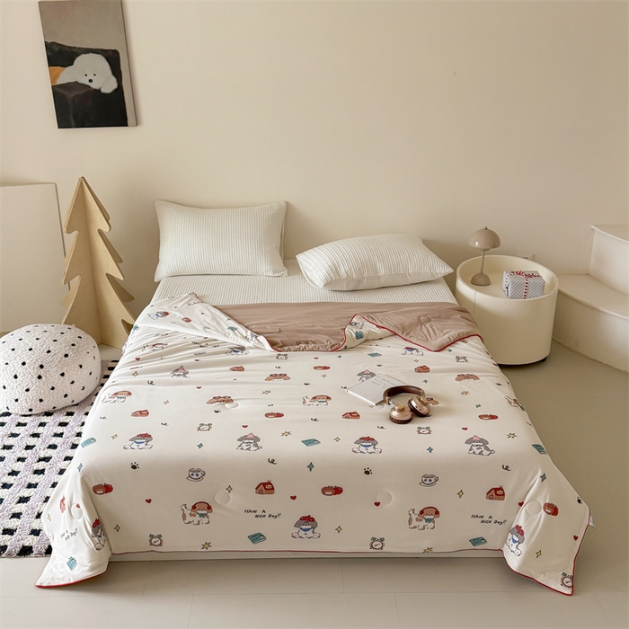 91家纺网 家纺一手货源 找家纺 吾欢心 2026夏季新款仿锦安凉感丝床盖款夏被四件套可可机洗凉感值大于0.2 汪汪乐园